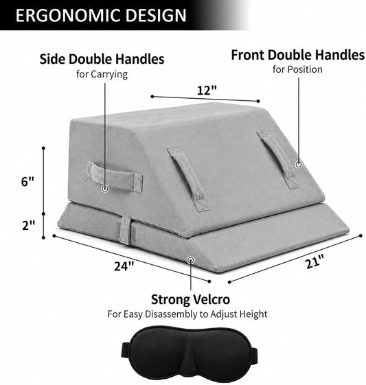 Leg Elevation Pillow for Sleeping, Adjustable Leg Pillow with Memory Foam, Wedge Pillow for Legs to Reduce Swelling, Sciatica, Knee, Hip & Back Pain Relief, Post Surgery Recovery