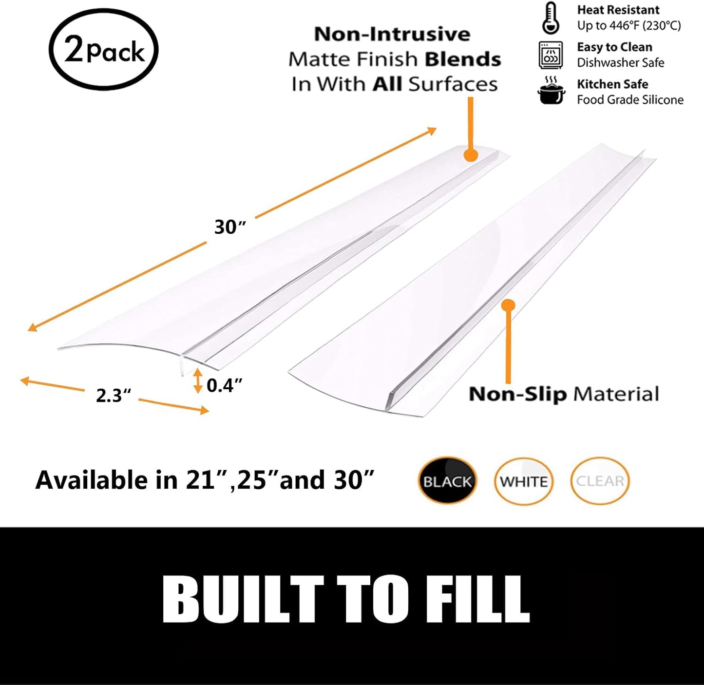 SEVCHY Silicone Stove Gap Covers (2 pack), Oven Gap Filler, Heat Resistant Stove Gap Filler, Seal Gap between Stovetop and Counter, Easy Clean (21 inch, Black)