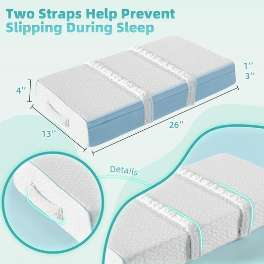 Cool Knee Pillow for Side Sleepers Hip Pain 4in, Adjust Leg Pillow for Multi-uses, CertiPUR-US Memory Foam Knee Pillow for Side Sleeper, Leg Pillow for Side Sleeping with 2 Straps, White