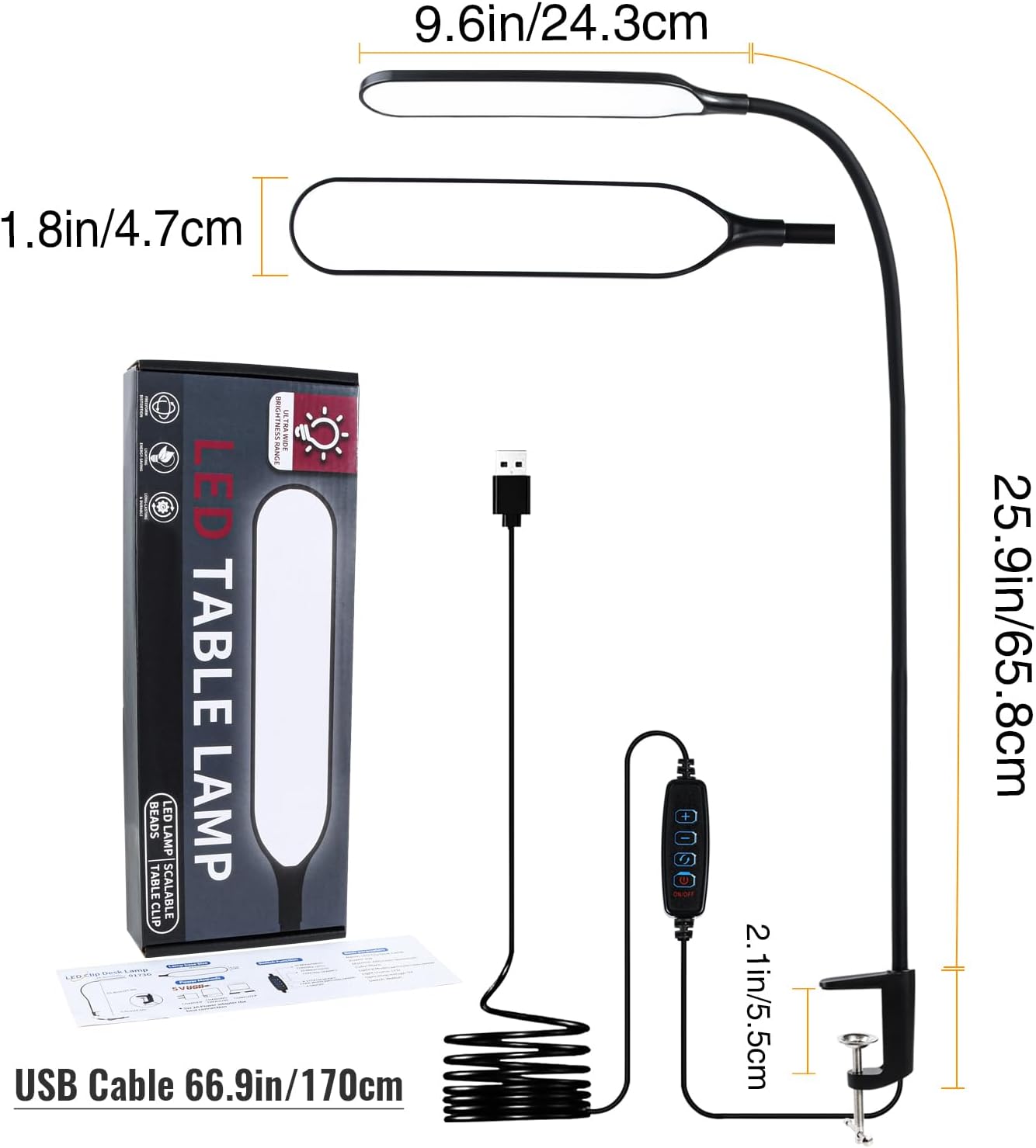 18W 3000LM LED Clamp Desk Lamp | CRI 95 Eye-Caring Light with Remote & Touch Control, 360 Flexible Gooseneck, 3 Color Modes for Home Office(Adapter Included)