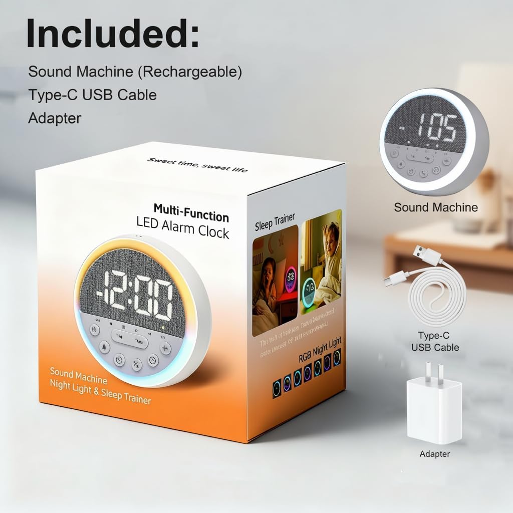 OCEST Sunrise Alarm Clock with White Noise & Dimmable RGB Night Light
