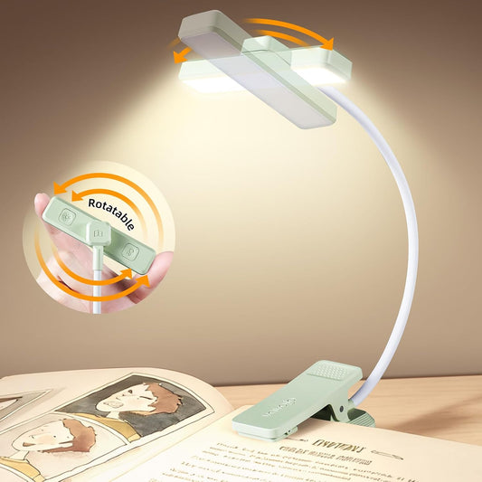 VAVOFO Rechargeable Book Light Rotatable:24 LEDs Reading Light, 3-Color & 9-Brightness Book Lamp, Eye Cared 120Hrs Runtime Lightweight Clip on Led Light for Book Lovers (Black)