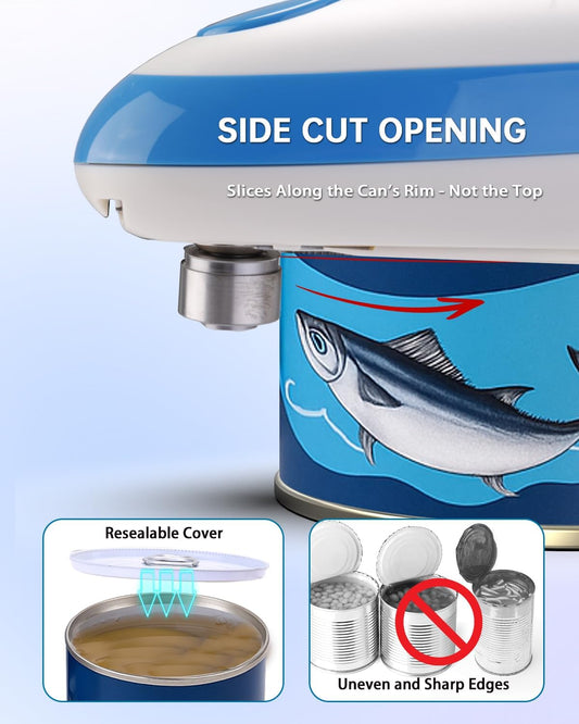 CIRCLE JOY Electric Can Opener, One-Touch Automatic Can Opening with Smooth Edges, Food Safety Handheld Battery-Operated Can Opener for Kitchen and Seniors, Blue