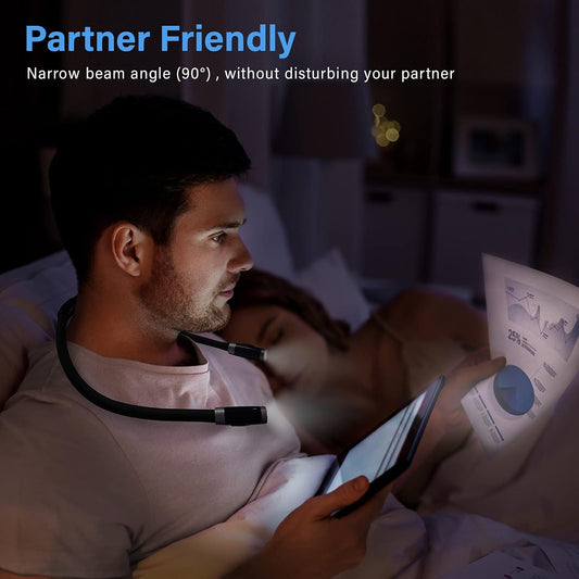Vekkia Rechargeable LED Neck Book Light for Reading in Bed | 3 Brightness Levels/Flexible Soft Silicone Arms Comfortable Wear/Long Lasting,Great for Readers, Craft & Knitting