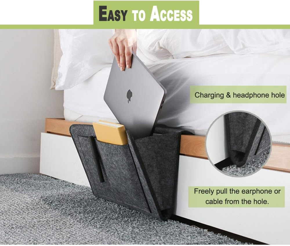 Bedside Caddy Organizer Storage Pocket Small Things Holder, Gray | Simple and Durable Storage Solution for Home, College, Dorm, Bunk, Sofa