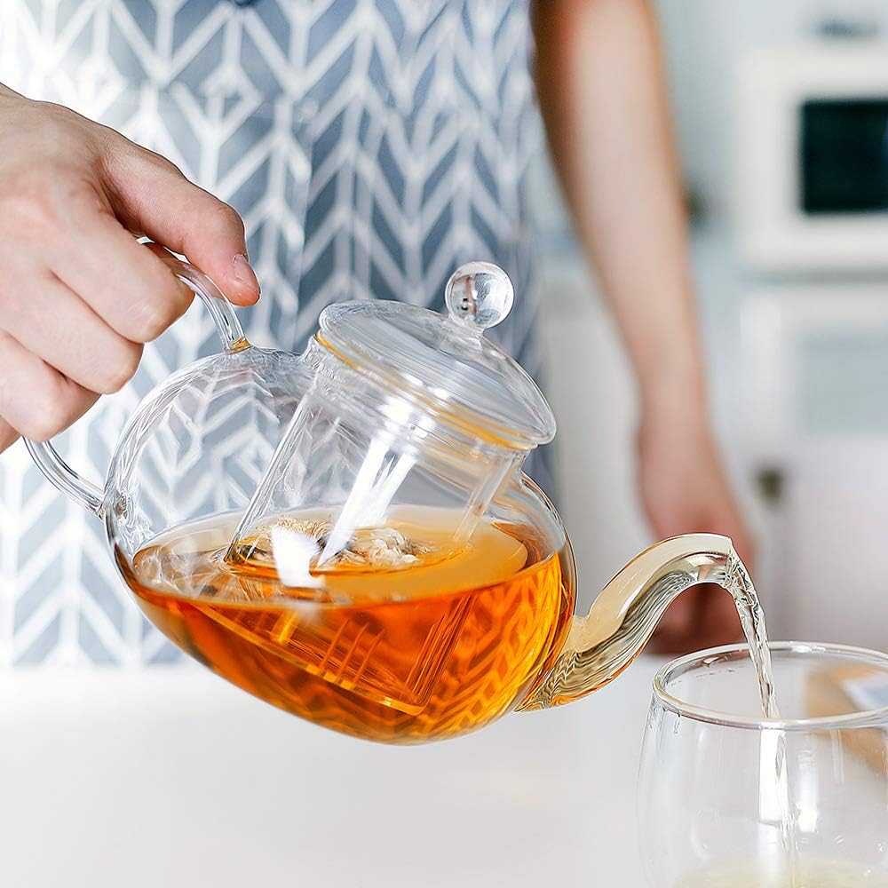 CnGlass Replacement Glass Tea Infuser with Lid for 20.3oz Teapot,Borosilicate Glass-Odor and Stain Free