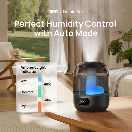DREO 3L Humidifiers for Bedroom, 30H Runtime, 26 dB Quiet, New Edition | Easy to Refill & Clean, Precise Humidity Control, Night light, Cool Mist Air Humidifier for Large Room, Baby Nursery