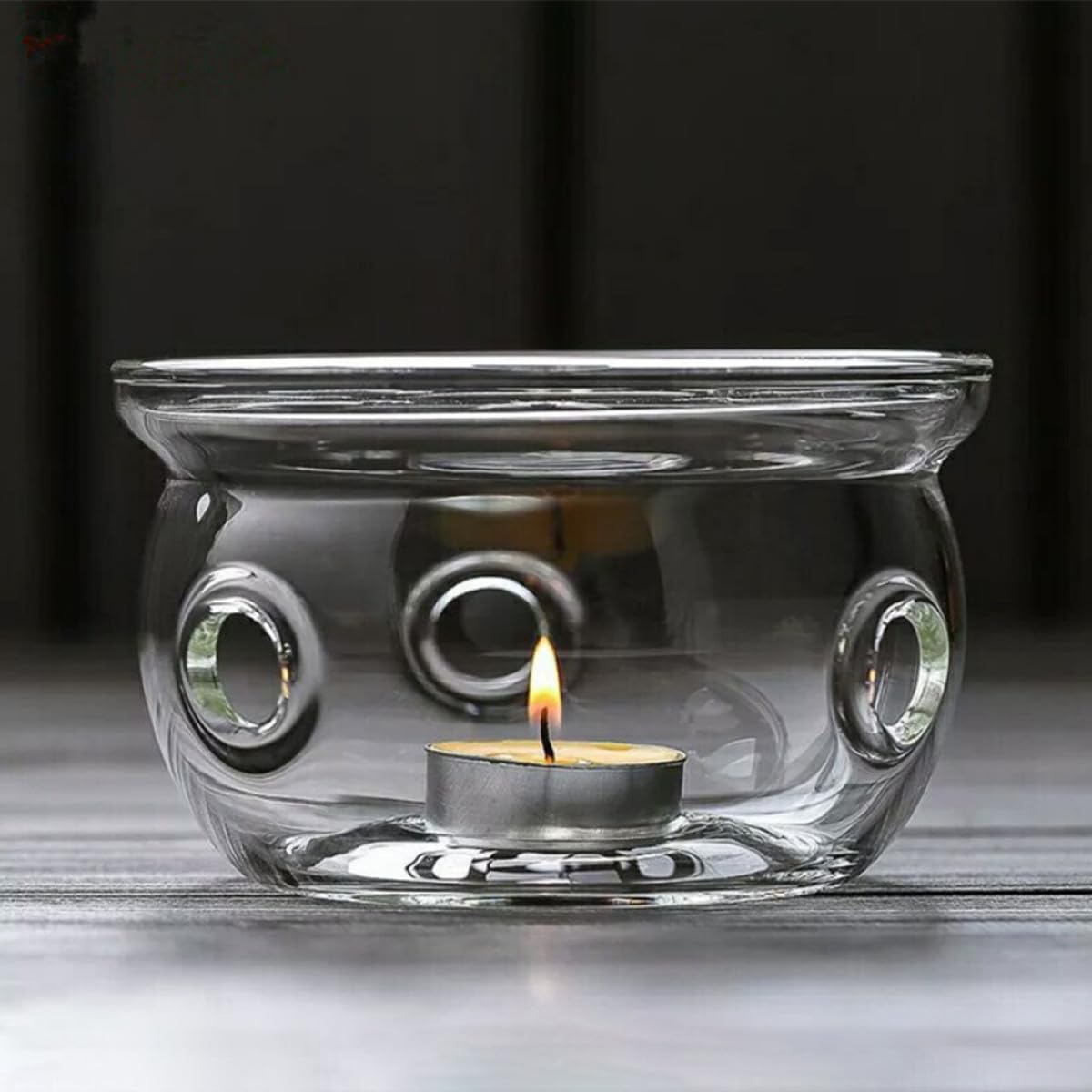 TIDTALEO Glass Teapot Warmer Base for Home Use, Borosilicate Heat-Resistant Tea Heater Accessory with Candle Holder, Desktop Tea Ceremony Heating Stand