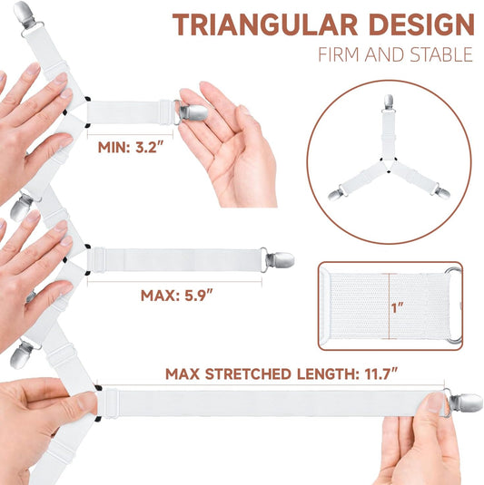 Bed Sheet Straps, Upgrade Fitted Bed Sheet Holders for Corners, Non Slip Sheet Clips White