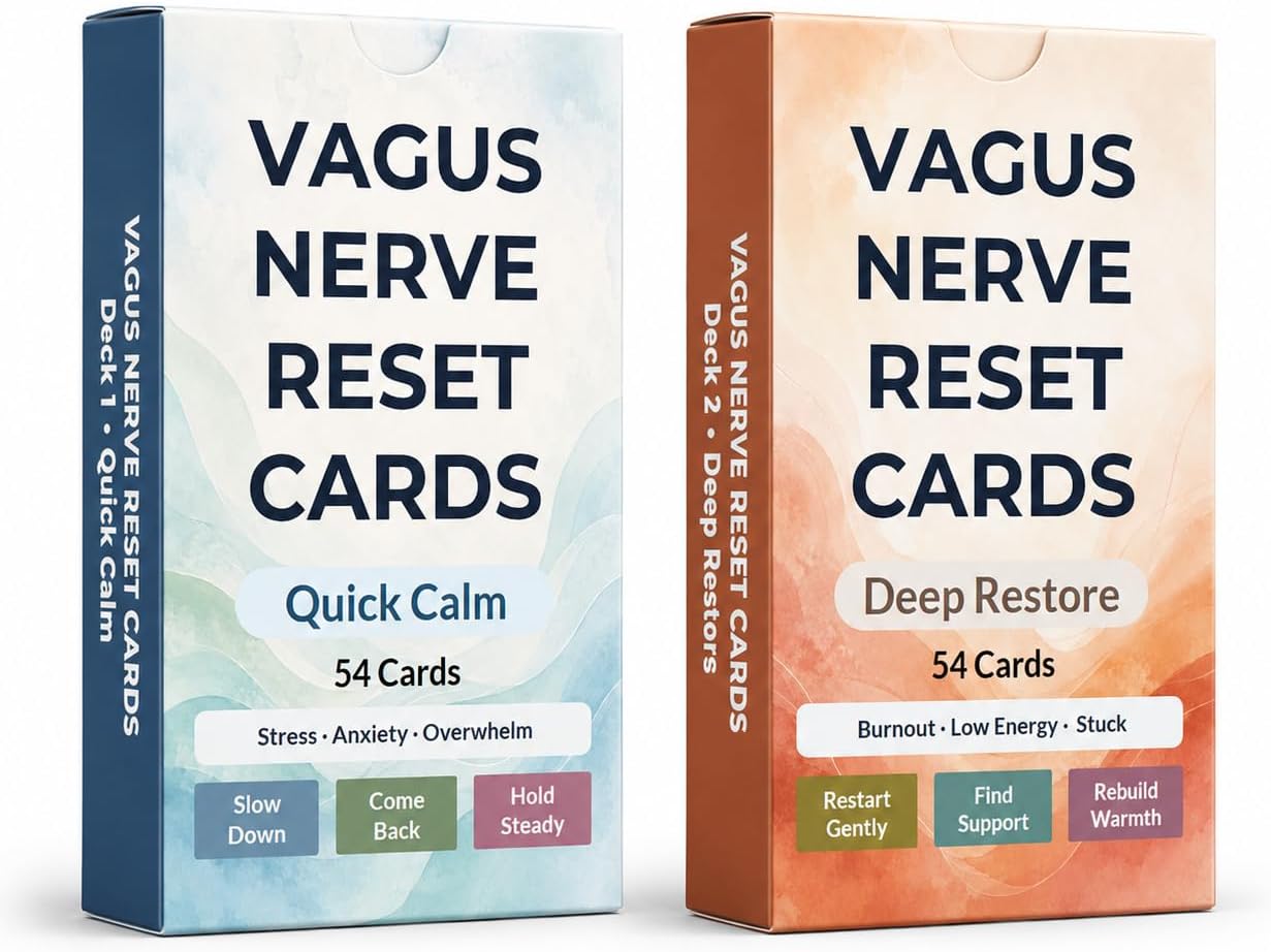 Vagus Nerve Reset Cards, 108 Somatic Exercises, Quick Calm & Deep Restore | 2-deck self-care set with 108 illustrated vagus nerve reset exercises for calm moments, low-energy days, and daily grounding