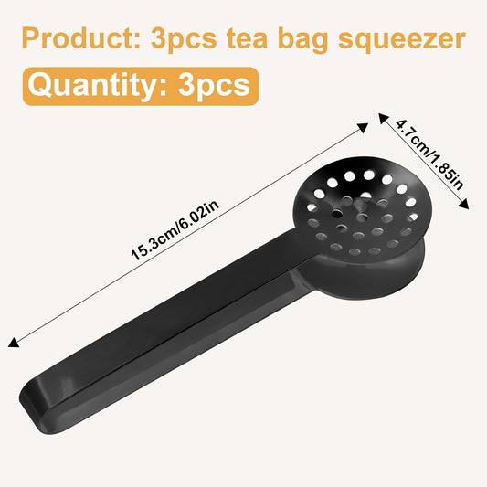 3pcs Tea Bag Squeezer, Stainless Steel Tongs Strainer Gripper for Teabags Clip Ice Cubes & Sugar Tea Drinker Accessories (Black)