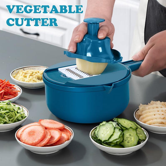 Mandoline Vegetable Slicer Set with 6 Interchangeable Blades, Grater and Peeler, Pink and Blue (Blue)