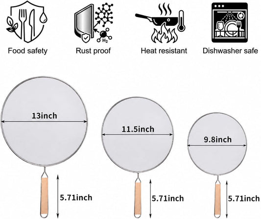 3PCS Grease Splatter Screen for Frying Pan,Stainless Steel Grease Guard