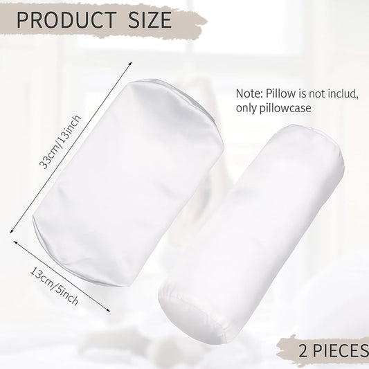 Tatuo 2 Pieces White Cervical Round Pillow Cover for Neck Roll Pillow Cervical Neck Roll Memory Cylinder Round Cushion(Artificial Silk,13 x 5 Inch)
