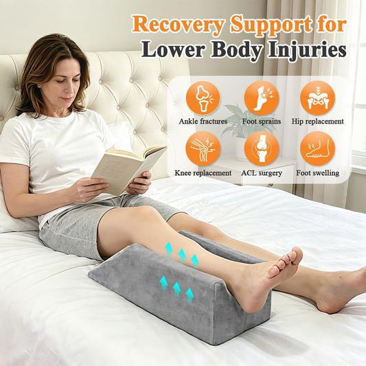 Leg Elevation Wedge Pillow for After Surgery, Knee Pillow Foam Leg Support for Sleeping , Elevating Cushion for Legs Swelling, Leg Elevator Positioning Wedge for Ankle Surgery Recovery (19.7" Long)