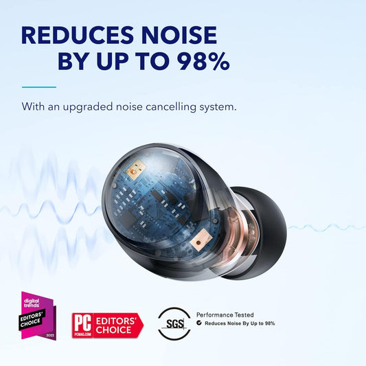 soundcore by Anker Space A40 Auto-Adjustable Active Noise Cancelling Wireless Earbuds, Reduce Noise by Up to 98%, 50H Playtime, Hi-Res Sound, Comfortable Fit, App Customization, Wireless Charge (Blue) | Reduce Noise by Up to 98%, Ultra Long 50H Playtime,