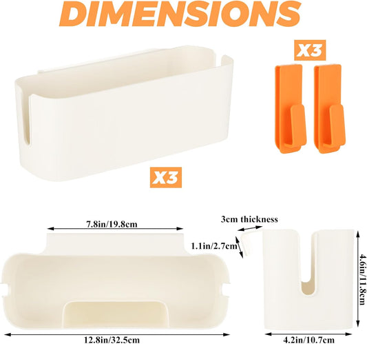 3 Pcs Bedside Caddy Plastic Bed Caddy, Orange Hanging Organizer Storage Basket with Hooks for Dorm Loft Rail RV Bathroom College Small Room Essentials
