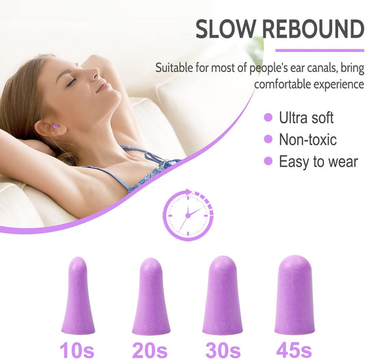 LYSIAN Foam Ear Plugs for Sleep, 60 Pairs, 38dB SNR, Purple