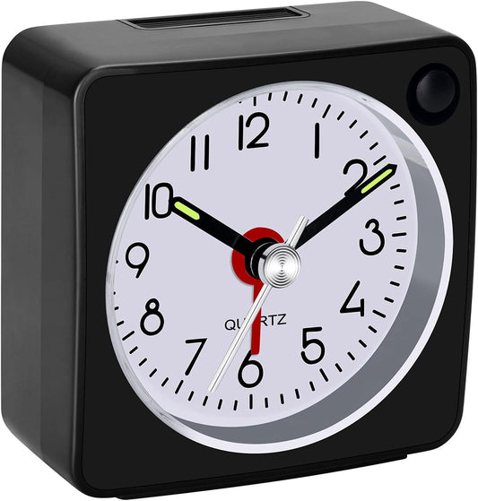 Travel Analog Alarm Clock, 2.25 inch, Ultra Small Clock with Snooze and Light Function, Super Silent Non Ticking, Battery Operated, Easy Setting