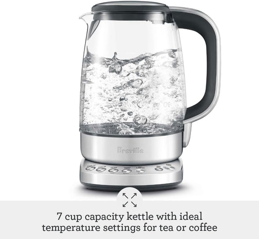 Breville BKE830XL IQ Kettle Pure Water Heater, Brushed Stainless Steel | Precisely heat water for tea and coffee with quiet electric kettle featuring soft top lid for easy pouring | 7 cup capacity