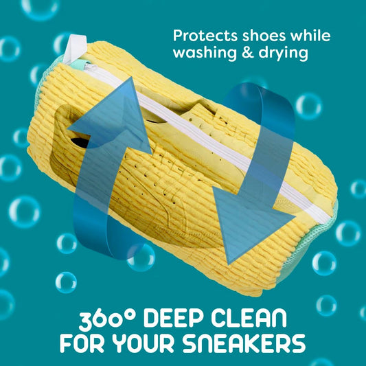 ZENO Shoe Washing Machine Bag - 2pcs - Laundry Shoe Bag for Washer and Dryer - 2pc Reusable ZENO Sneaker Cleaning Sack for All type of Tennis - Reinforced Zipper, 360° Deep Cleaning (Yellow)