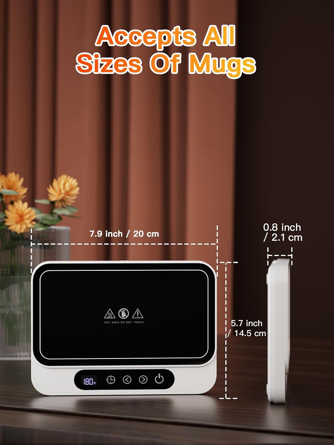 Misby Coffee Mug Warmer, 50W Large Heating Panel Mug Warmer with 6-Temp Settings, 8H Auto Shut-Off, 12H Timer, Ultra-Thin Design, Coffee Warmer for Desk, Ideal for Home, Office, and Travel (Black)