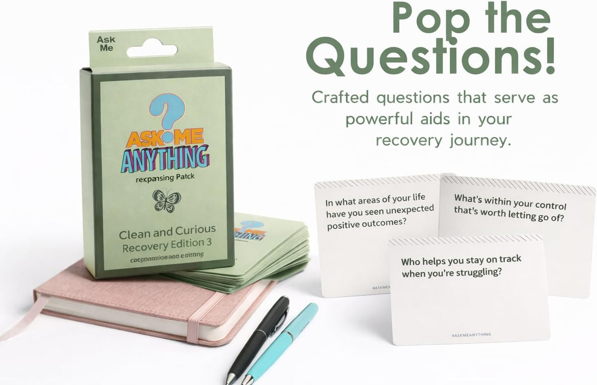ASKMEANYTHING Recovery Pack Card Game - 100 Cards for Self-Improvement, Coping Skills, and Group Therapy