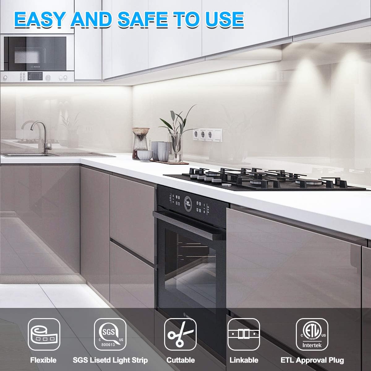 Warm White Led Strip Light with RF Remote Full Kits Bundle with Motion Sensor White Led Strip Light Full Kits