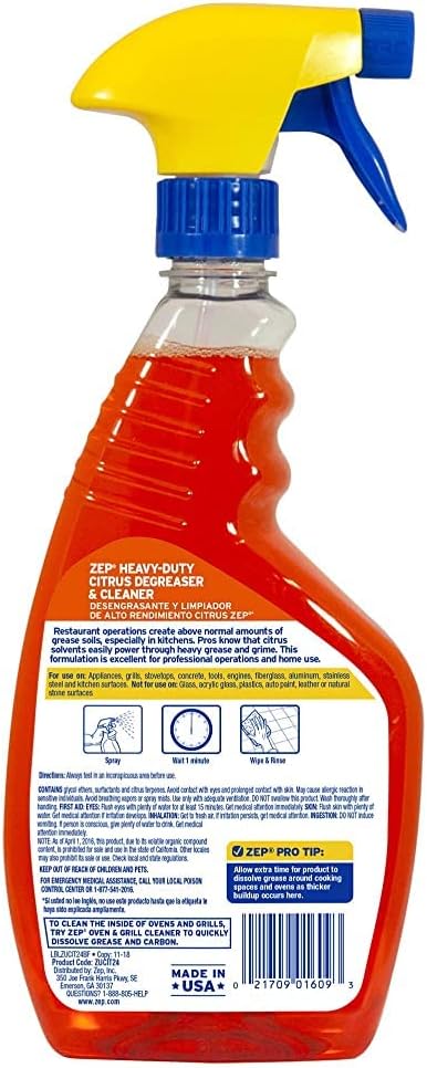 Zep Heavy-Duty Citrus Degreaser Cleaner Concentrate - 1 Gallon (1 Unit) ZUCIT128 - Restaurant Grade Degreaser and Cleaner Removes Oil, Grease, Adhesive, and Kitchen Soil