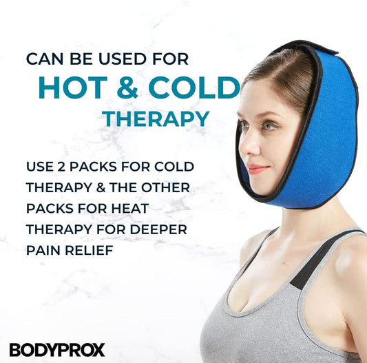 Bodyprox Face ice Pack for Jaw, Head and Chin, Adjustable Hot and Cold Wrap for Wisdom Teeth and TMJ Pain Relief, Nylon, Blue