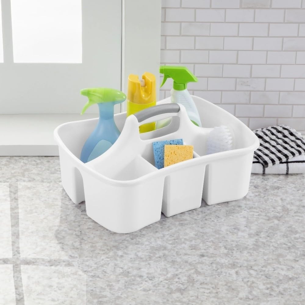 Divided Caddy, Easy Carry, Handy Plastic Utility Storage, White | Easy Carry, Handy, Plastic Utility Storage