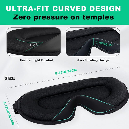 3D Sleep Mask for Side Sleepers, Blackout & Zero Pressure - Breathable Memory Foam, Adjustable Strap - for Travel, Yoga & Meditation Black