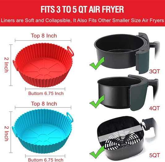 2 Pack Air Fryer Silicone Liners Pot for 3 to 5 QT, BPA-Free, Food Grade Airfryer Basket Bowl, Replacement of Flammable Parchment Paper, Reusable Baking Tray Oven Accessories(Top 8in, Bottom 6.75in)…