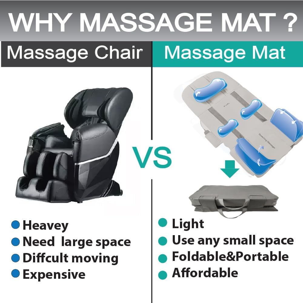 Full Body Stretching Massage Mat with Airbags. 3D Lumbar Traction - Neck, Back, Waist, Hip Relaxation & Pain Relief. Back Massager Pad, Foldable & Portable.