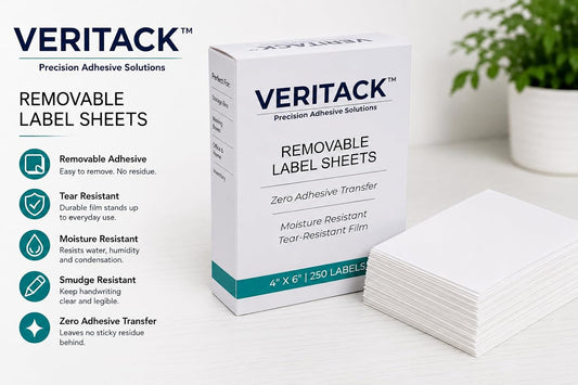 Veritack™ 250, Large Removable Labels for Bins, 4" x 6", Easy to Write, No Residue, for Storage Containers, Garage, Pantry, Closet & Home Organization, Moisture Resistant, Freezer & Refrigerator Safe