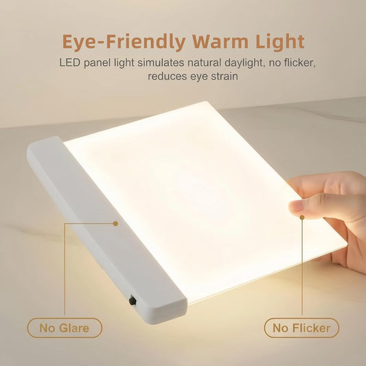 Btolin LED Book Light Panel, Battery Powered Flat Reading Light for Books, Portable Wireless Page Light with Transparent Panel, 5.71x6.69 Inch, White