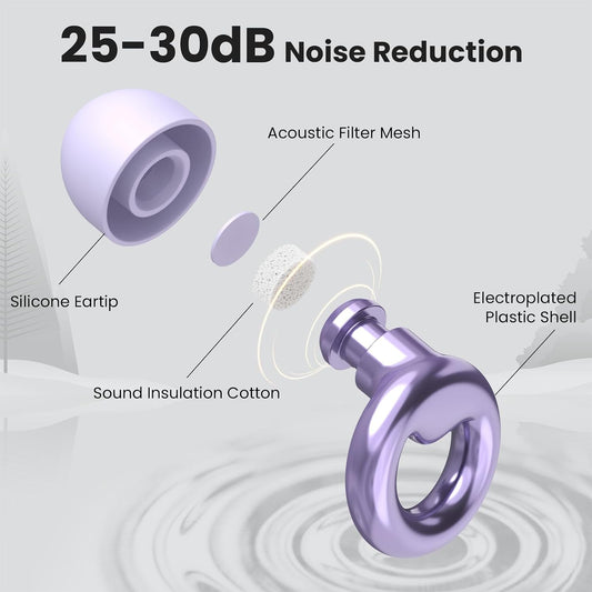 JUSTRVN Ear Plugs for Sleeping,2 Pairs of Stylish Reusable Noise Reduction Earplugs with 8 Pairs Tips & case,Hearing Protection Earplugs for Concert,Travel,Work,Live Events - 25dB-30dB