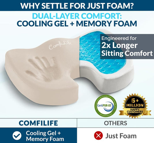 ComfiLife Premium Gel & Memory Foam Seat Cushion – Doctor Recommended Office Chair Cushion, Car Seat Cushion – Chair Cushions for Back & Sciatica Pain Relief – Seat Cushions for Office & Desk (Black)