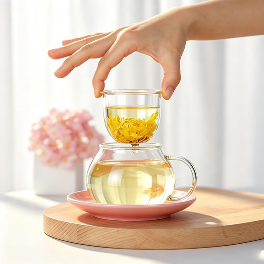 Mushroom Tea Cup Set, Cute Cups Glass Tea Cups with Infuser and Lid, Kawaii Teacup for Loose Leaf Tea Steeper, Coffee Mugs with Saucers, Blooming Tea, Tea Maker Gifts for Women Girls Birthday (Pink)