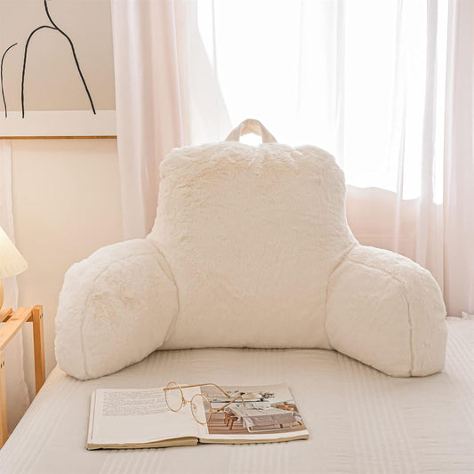 A Nice Night Ivory Reading Pillow, 18.5" Bed Wedge Pillows with Arms