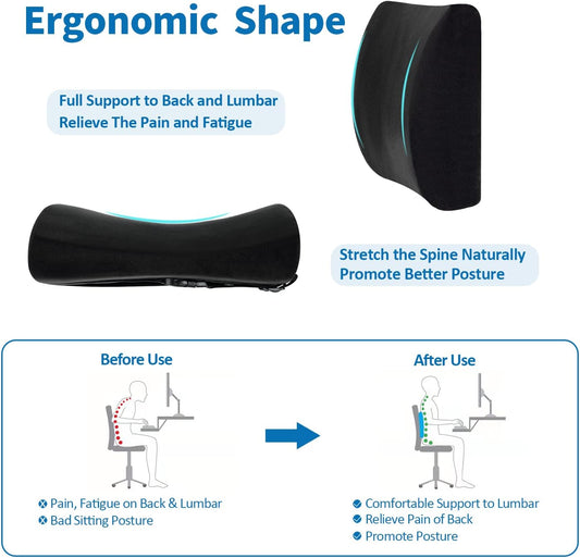 SAIREIDER Seat Cushion and Lumbar Support Pillow for Office Chair, Memory Foam Car Seat Cushions Back Support Pillows, Help Relieve Pain of Back, Lumbar, Tailbone and Sciatic Nerve(Black)