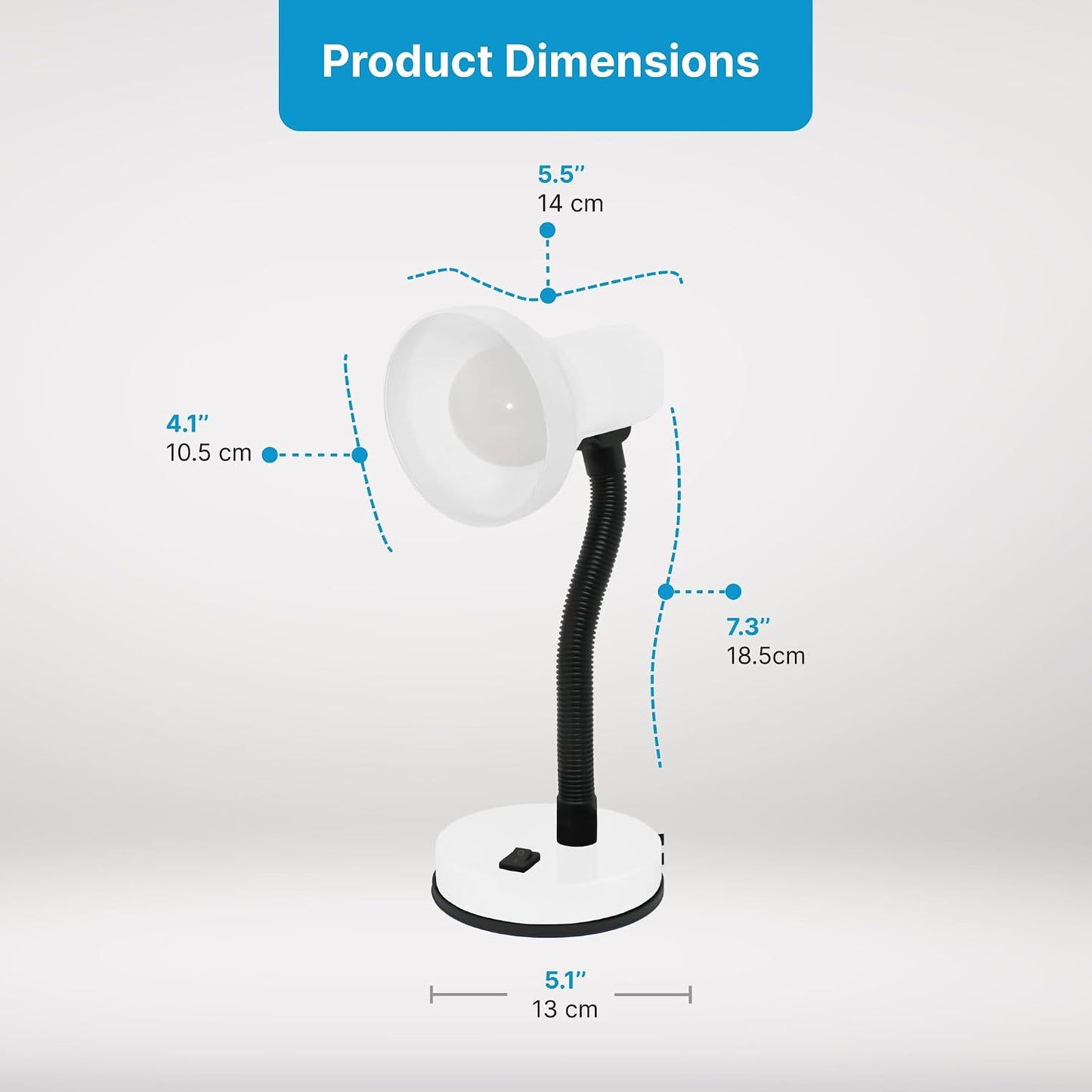 Xtricity LED Clip on Desk Lamp with 360° Flexible Gooseneck, White Finish | Reading Light for Bed Headboard– A19 Bulb Included, 120V, On/Off Switch, 10.25” Height Table Lamp