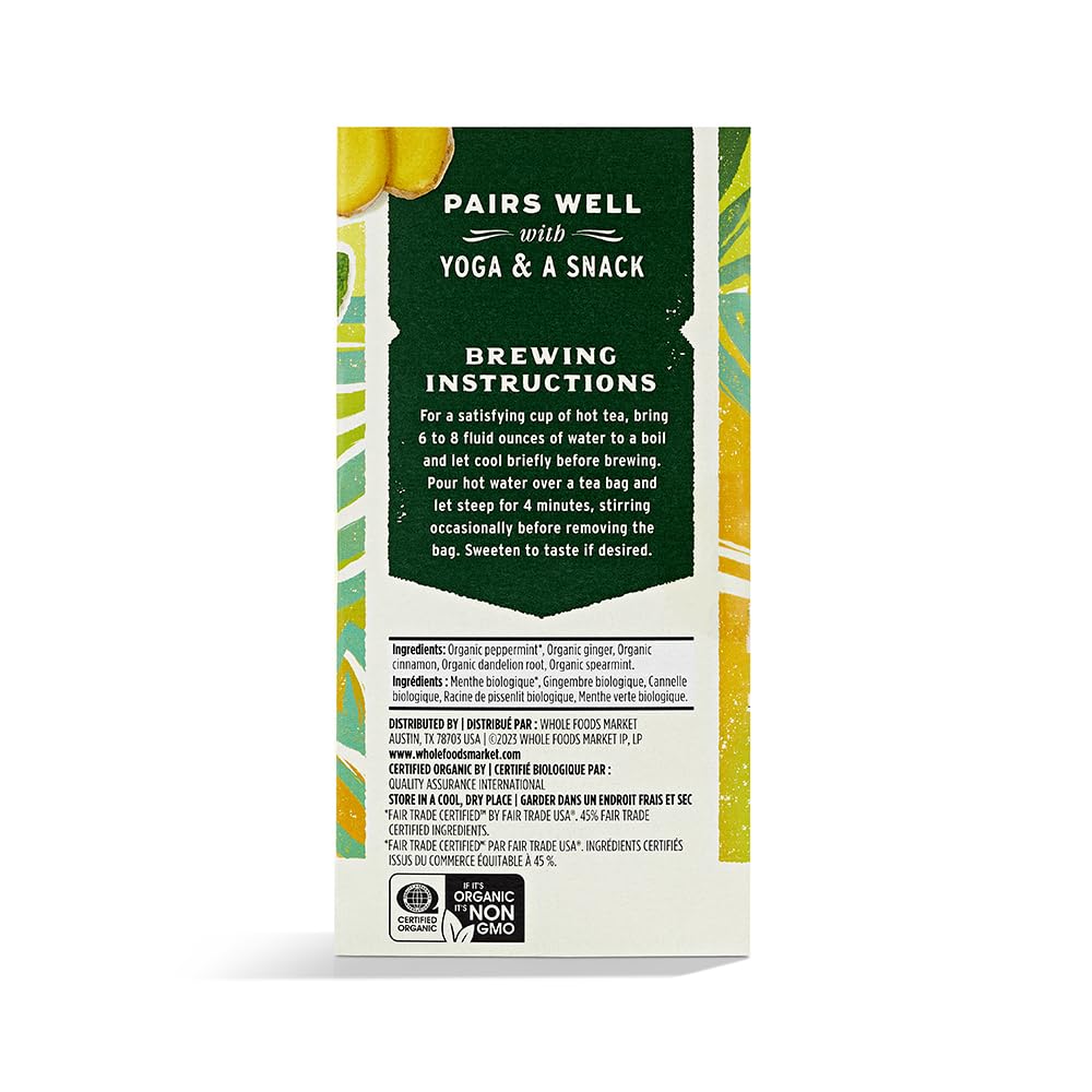 Whole Foods Market, Organic Mint Ginger Herbal Tea, 20 Count