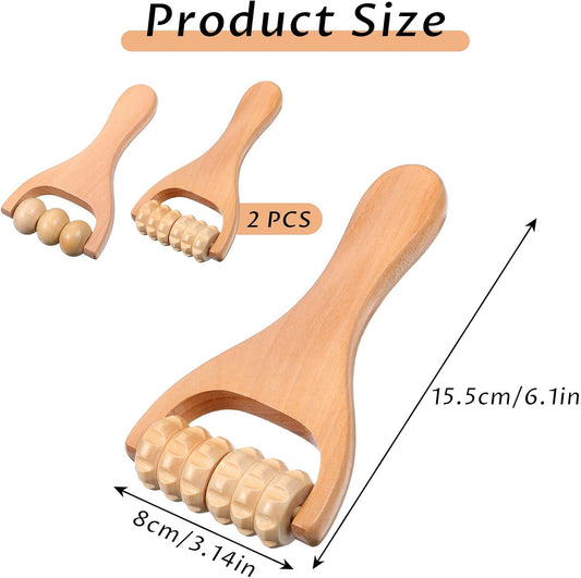 2Pcs Wooden Massage Roller, Handheld Wood Massage Tools | Wood Roller for Back Leg Foot Muscle Relief