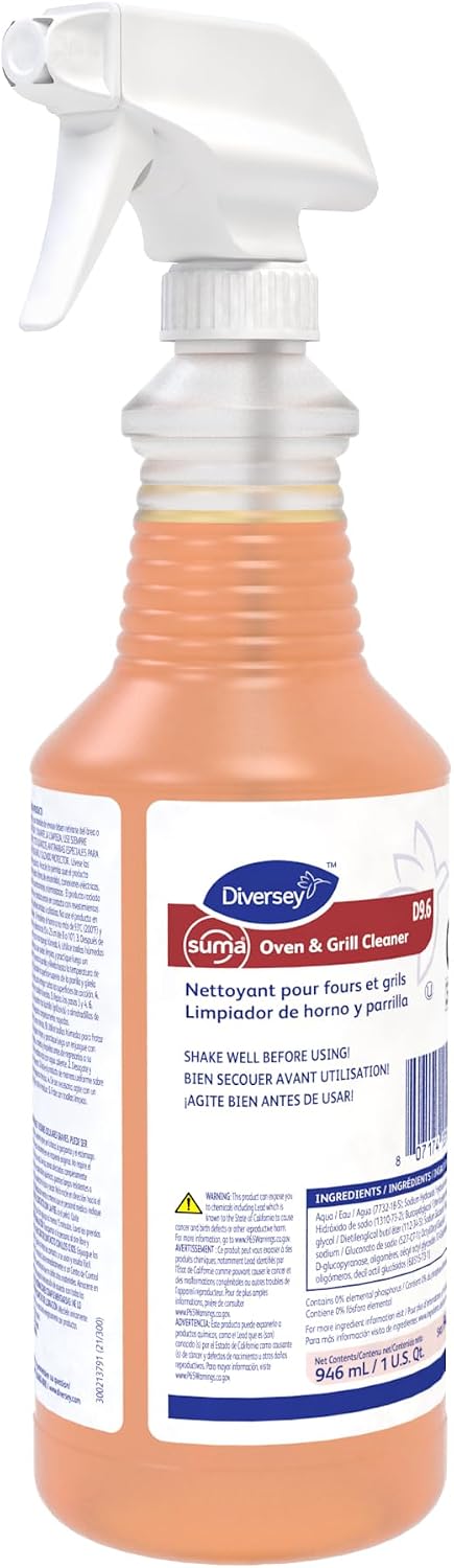Diversey 948049 SUMA Oven and Grill Cleaner, Heavy Duty Removes Baked on Grease and Carbon Buildup, Capped Ready-to-Use Gel, 32-Ounce