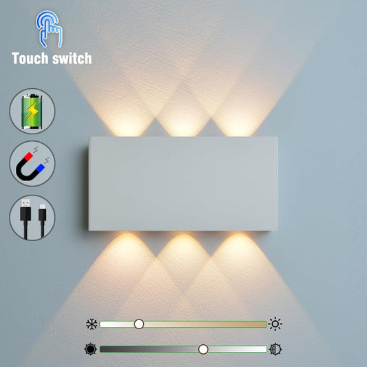 Shelprojsu LED Magnetic Wall Sconce Lights,5000mAh Wireless Bedside Wall Light USB Rechargeable Reading Wall Lamp,3 Lighting Colors and Dimmable Battery Operated Wall Sconces (White)