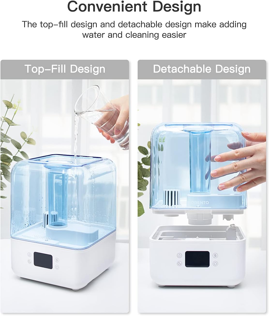 MORENTO 4.5L Top Fill Cool Mist Humidifier for Bedroom, Large Room, Home with 360 Nozzle, Auto Shut-Off, Humidity Setting, 50Hrs Runtime, Night Light, White