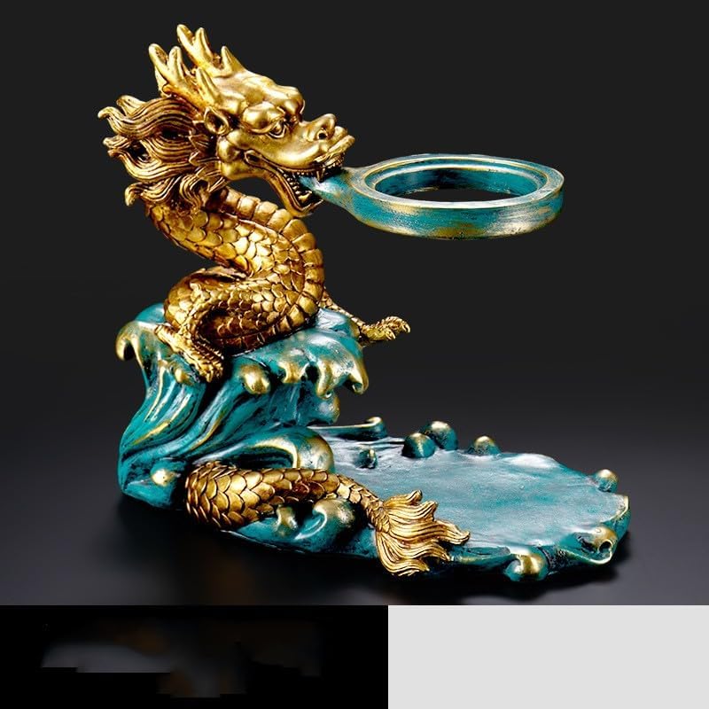 Glass Teapot Set Tea Maker with Infuser Semi Automatic Drip Rotating Cover Bowl Lazy Tea Set (Dragon, Teapot set)