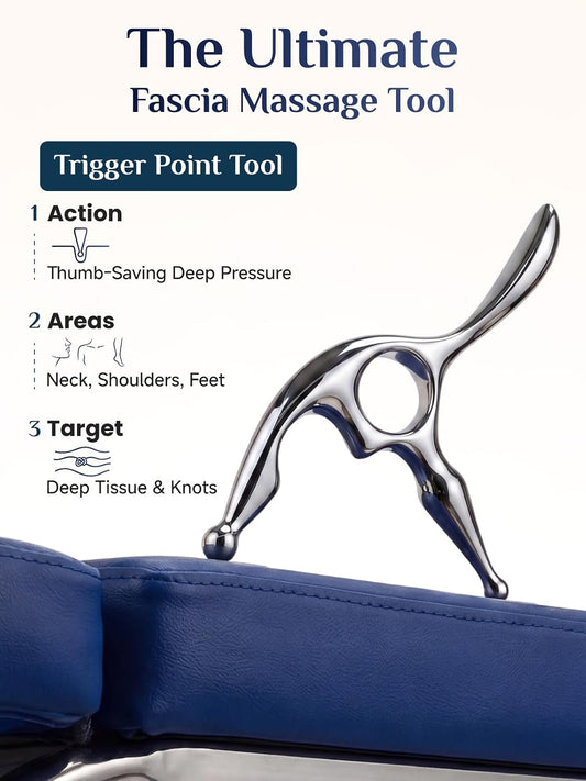 Rena Chris Trigger Point Massage Tool, Muscle Scraper Tool for Deep Tissue Pain Relief & Fascia Release, Gua Sha & Acupressure Tool with Travel Pouch & Guide