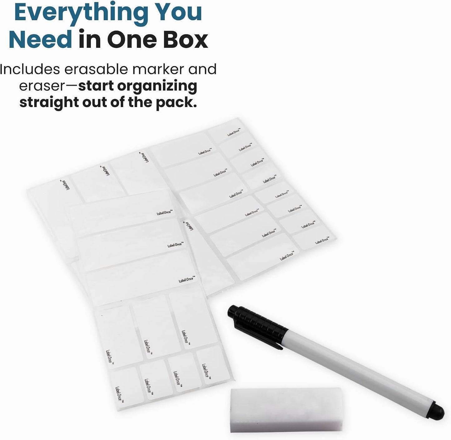 Jokari Label Once Erasable Food Labels with Marker and Eraser Reusable | Kitchen Storage Freezer Dishwasher, Microwave Safe 70 Pack, Includes Marker and Eraser, Labels for Any Task